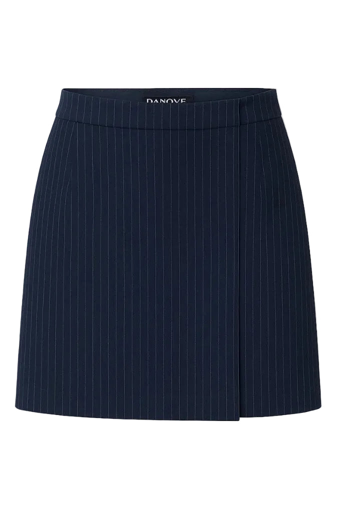 Wrap-effect pinstriped woven mini skirt