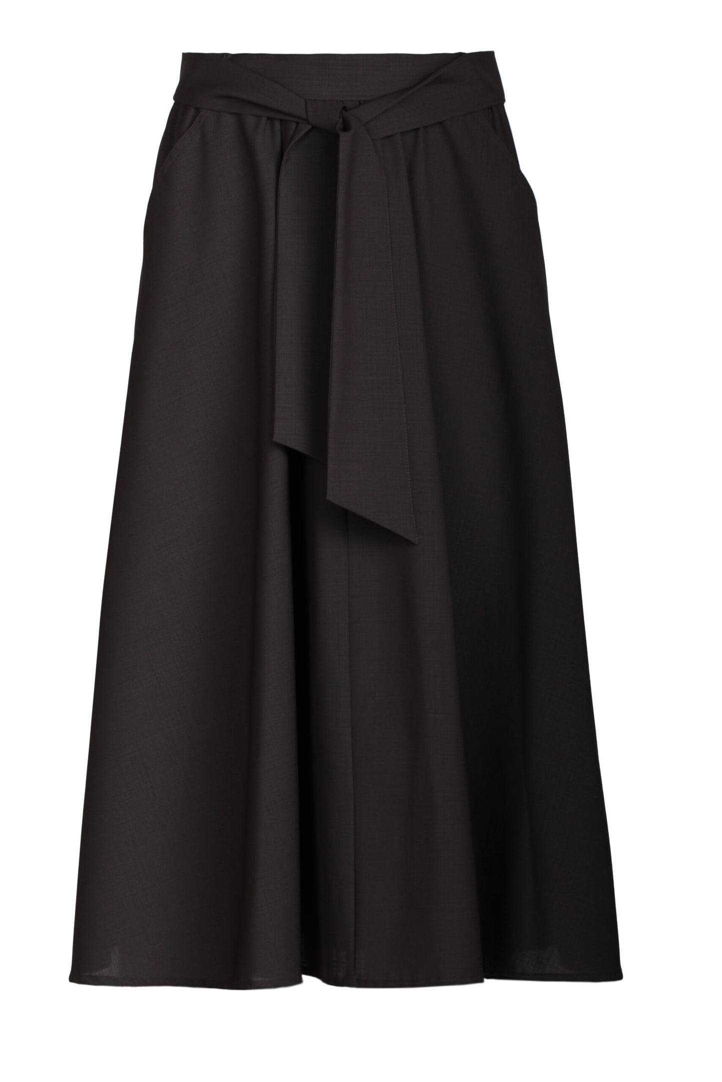 Belted wool midi skirt