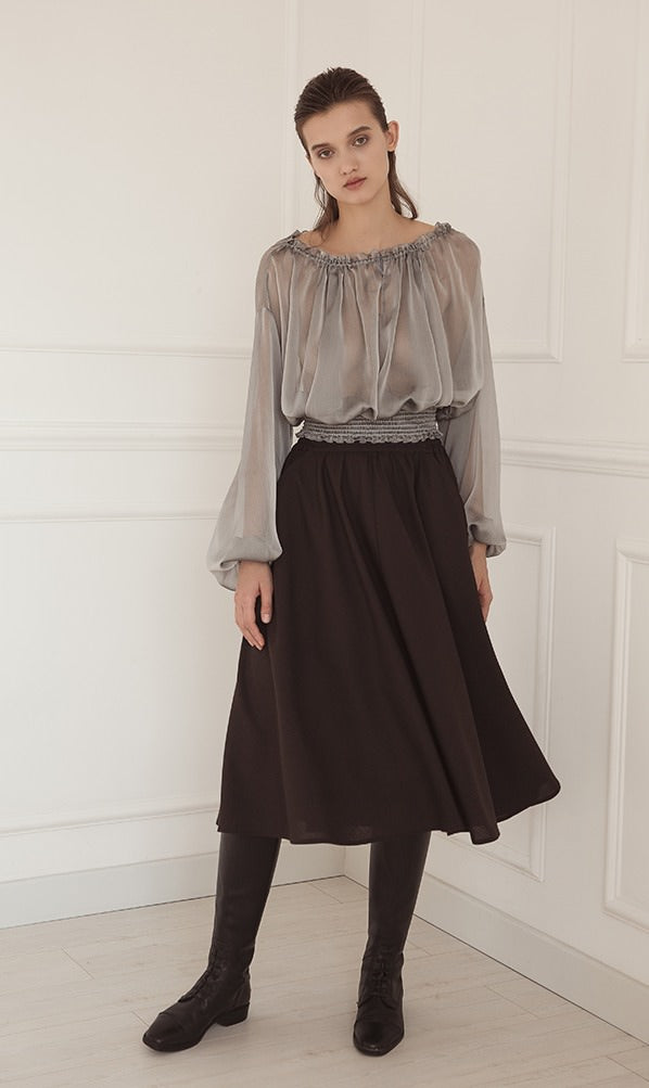 Belted wool midi skirt