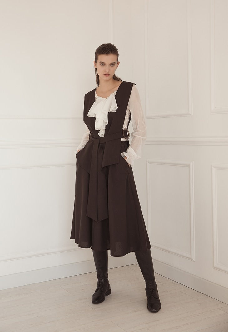 Belted wool midi skirt