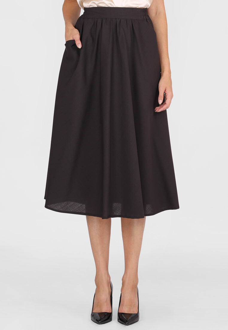 Belted wool midi skirt