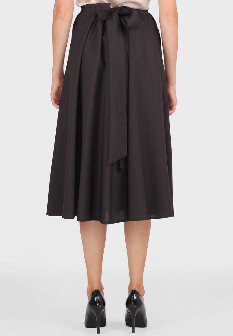 Belted wool midi skirt