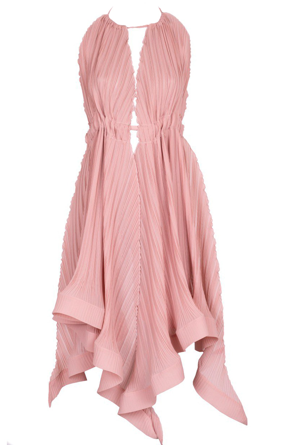 Asymmetric transformer plisse chiffon dress