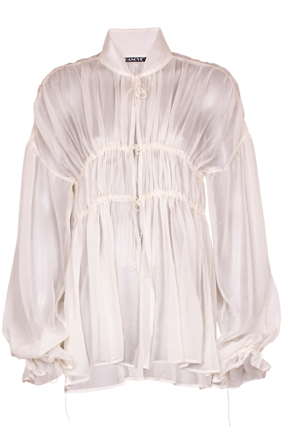 Sheer cotton-silk blouse with pearl detailing