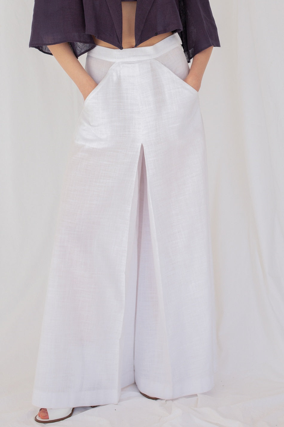 Cotton-linen wide-leg pants