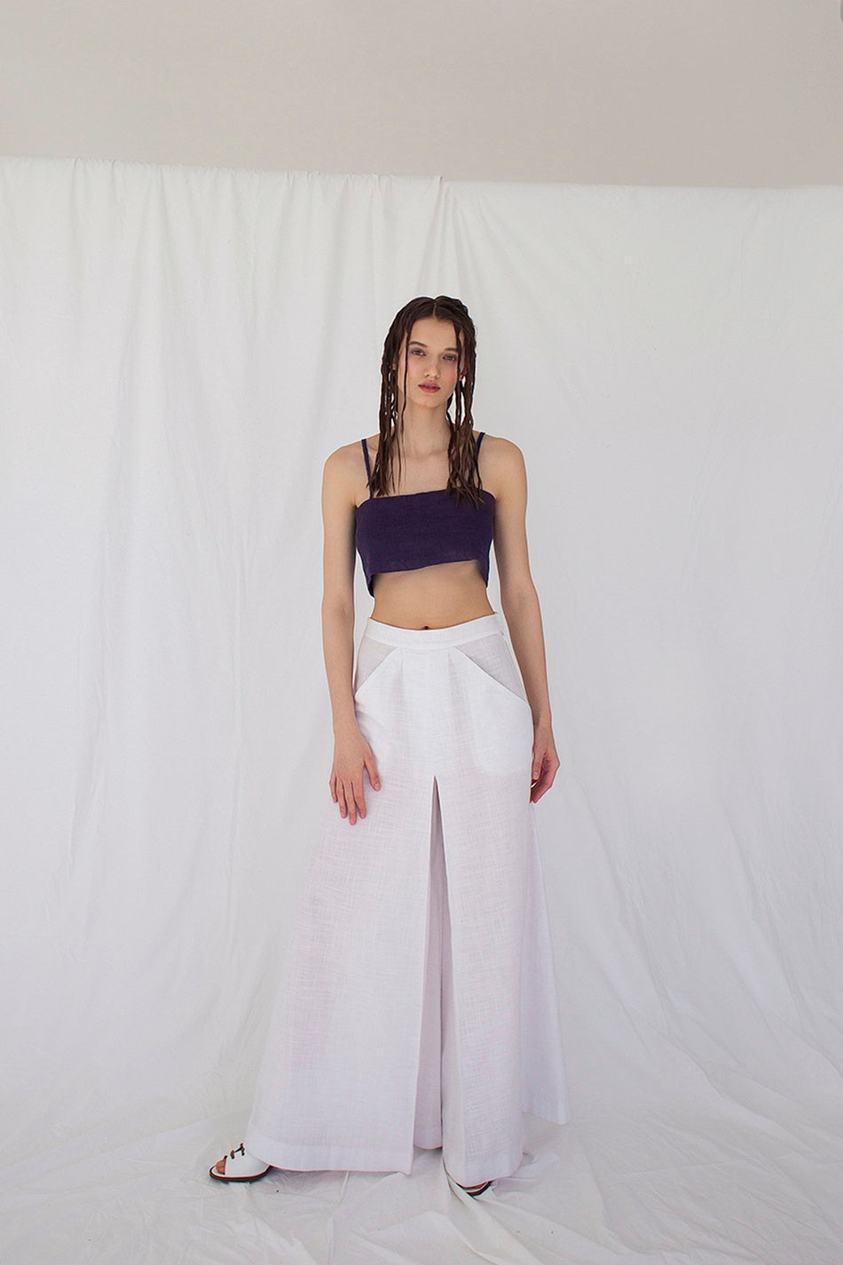 Cotton-linen wide-leg pants