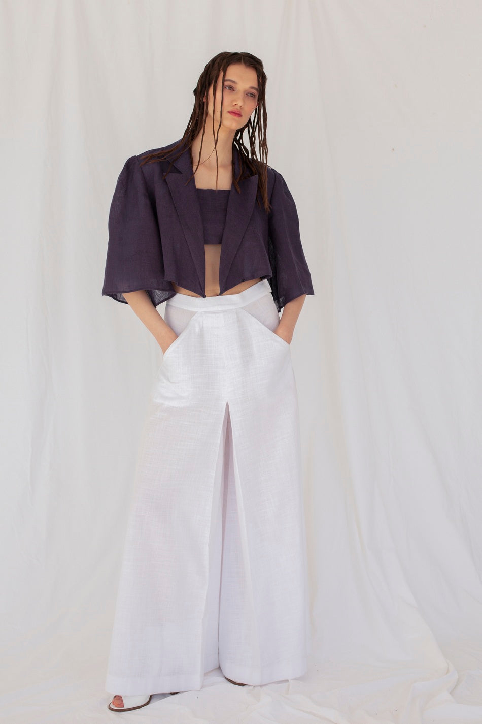 Cotton-linen wide-leg pants