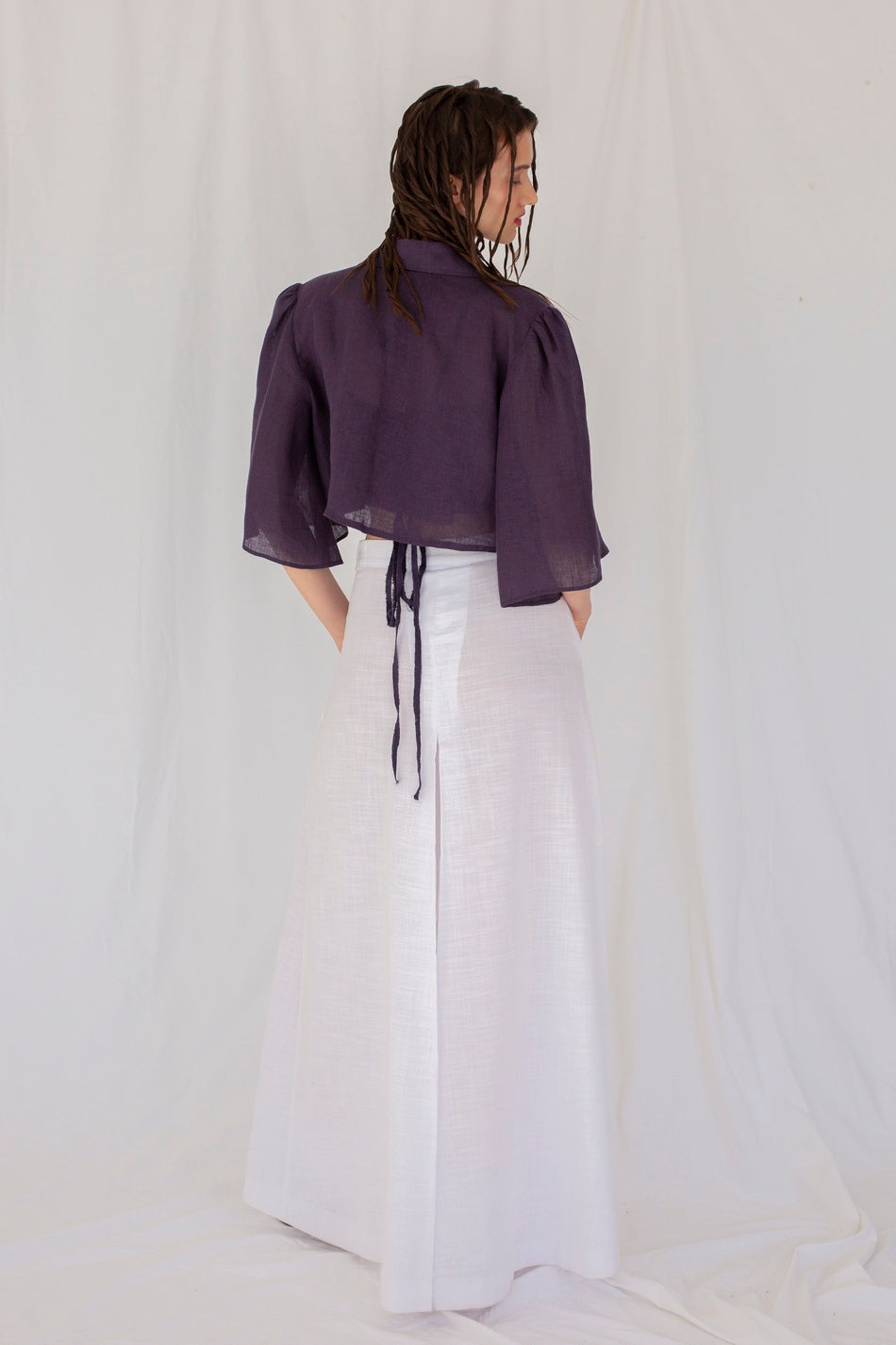 Cotton-linen wide-leg pants