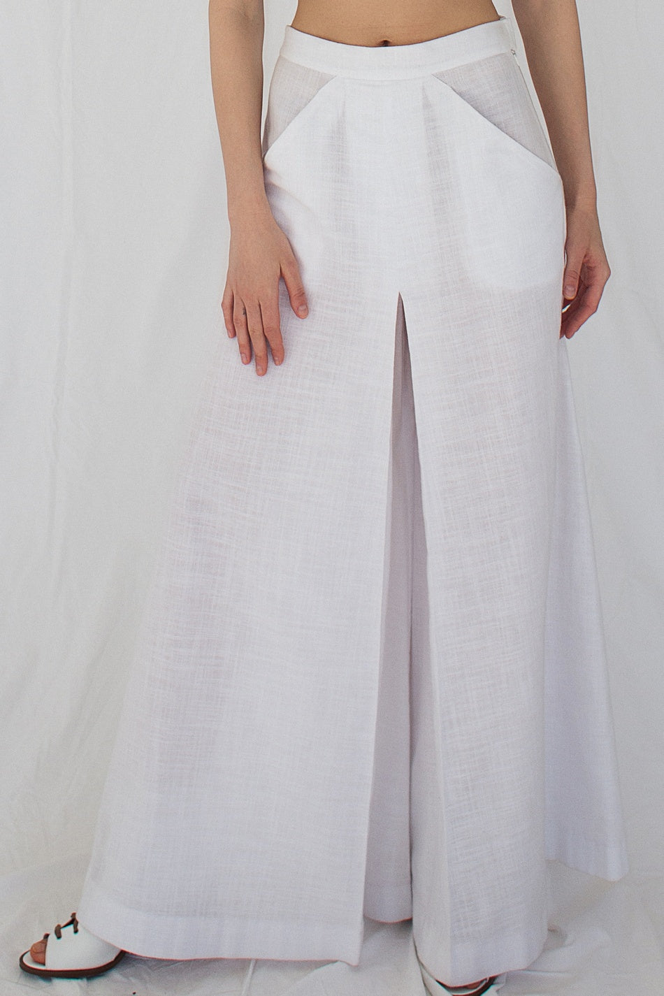 Cotton-linen wide-leg pants