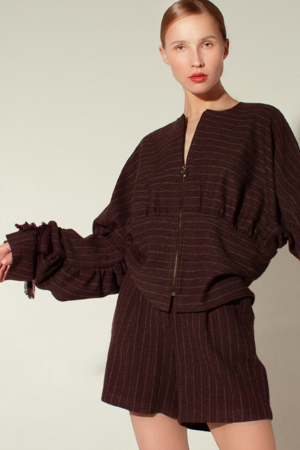 Straight-leg pinstriped herringbone wool shorts