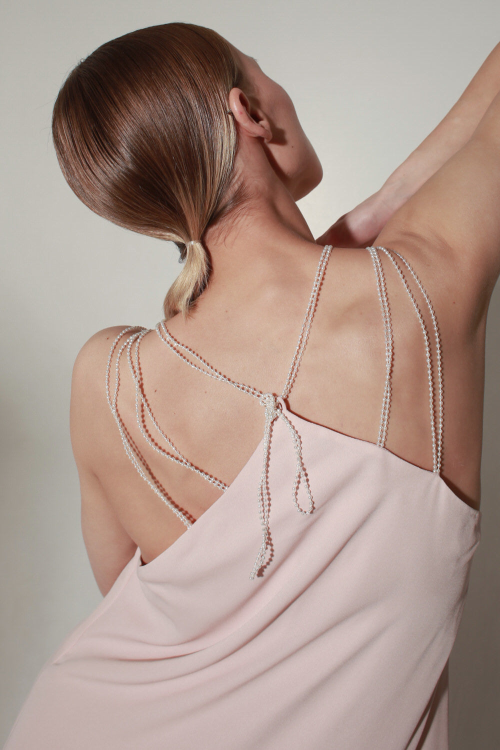Pearl-trimmed chiffon crepe maxi dress