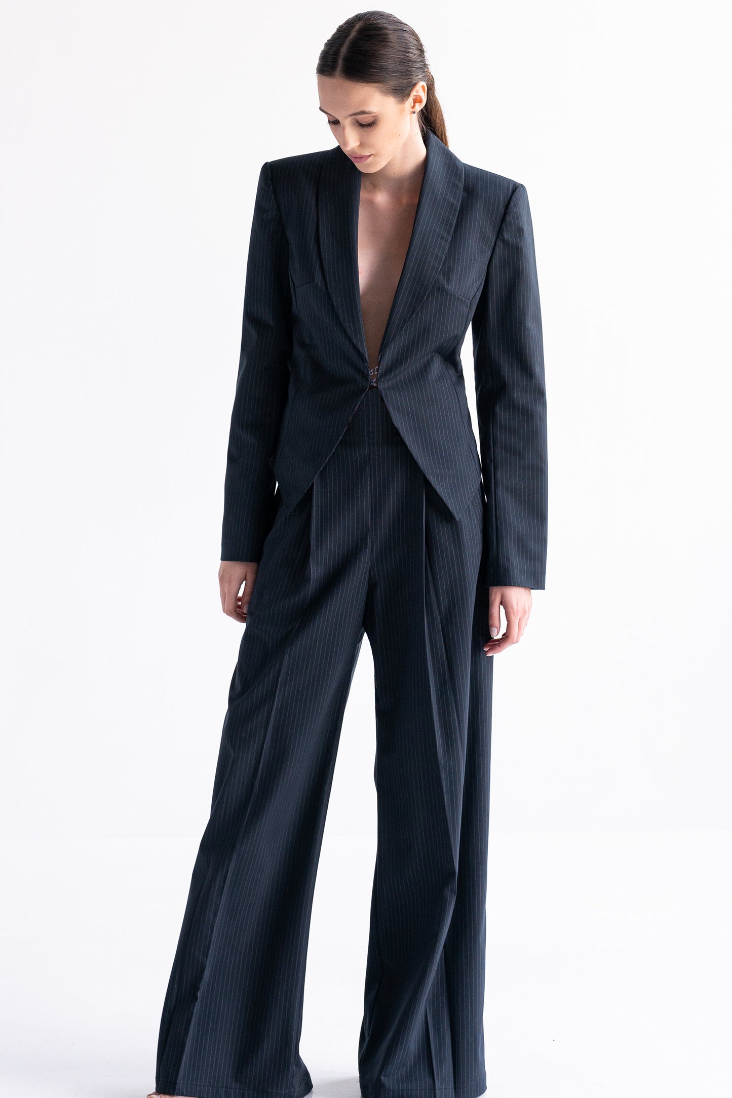 Navy-blue striped trousers