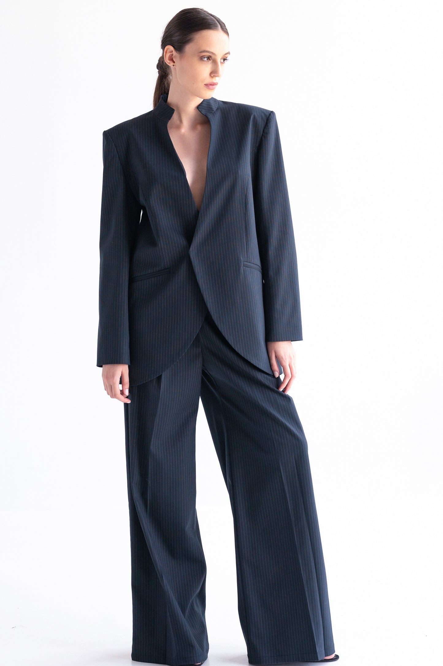 Navy-blue striped trousers