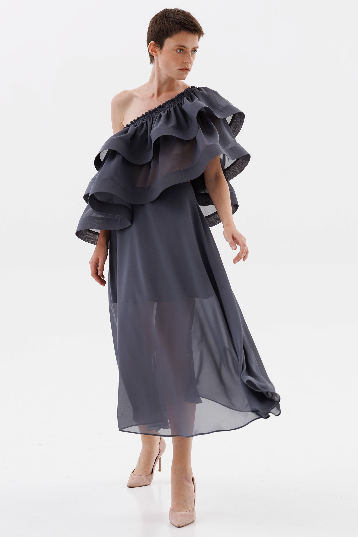 Chiffon bolero top in charcoal grey