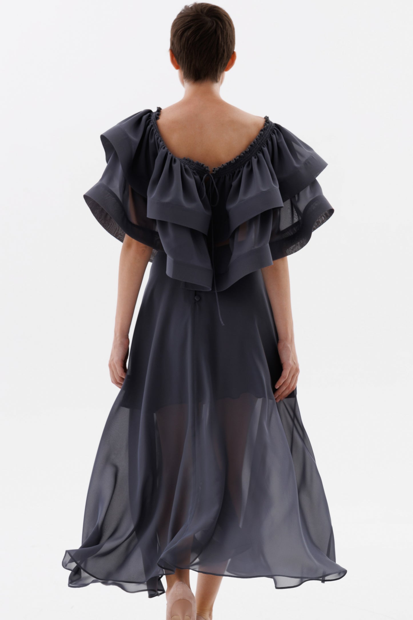 Chiffon bolero top in charcoal grey