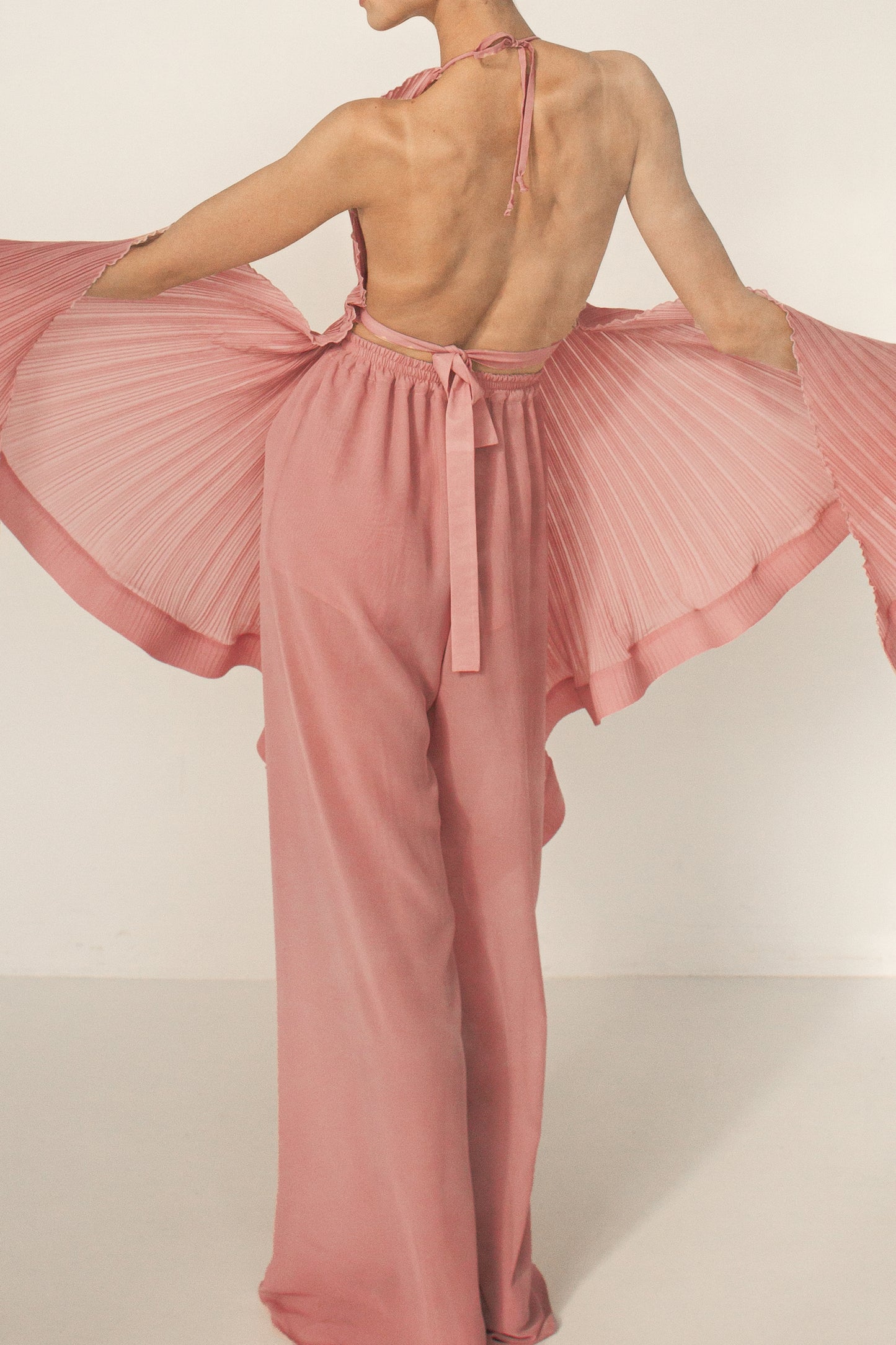 Asymmetric transformer plisse chiffon dress