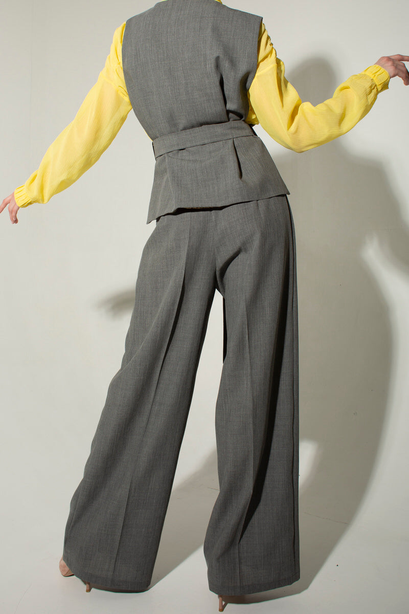 Pleated wool straight-leg pants