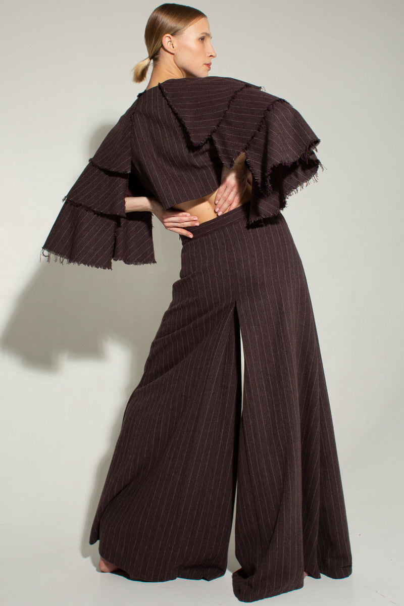 Pinstriped herringbone wool wide-leg pants