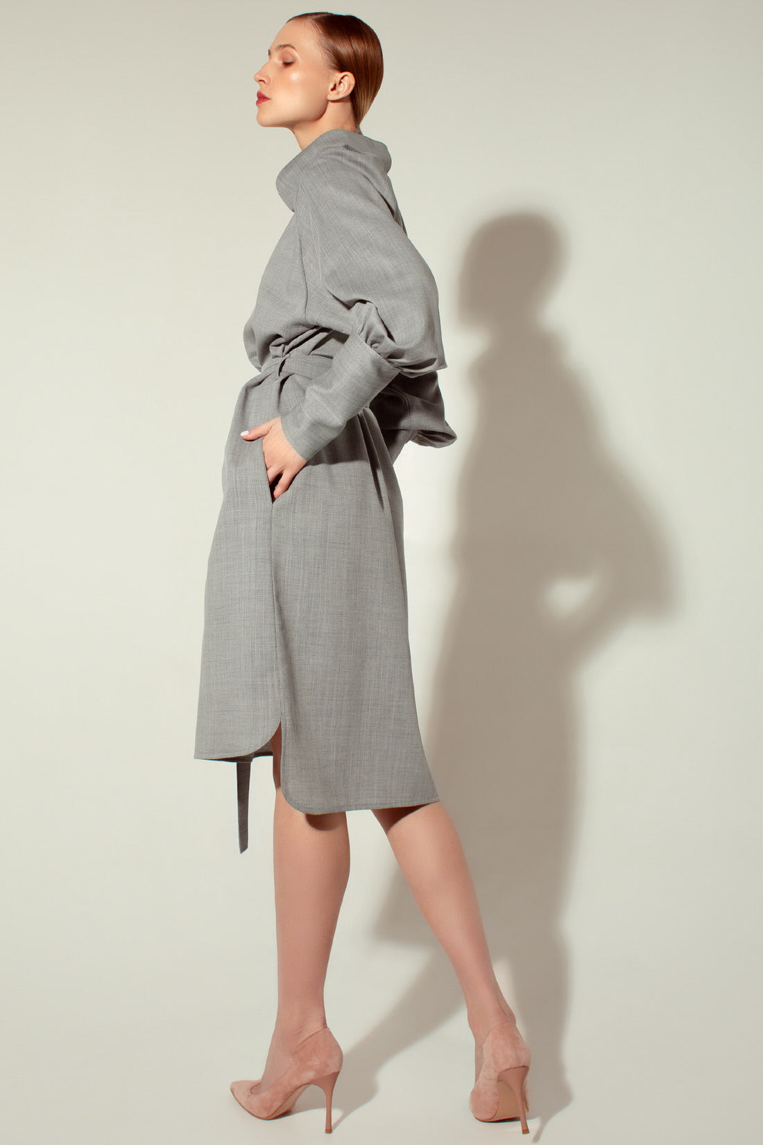 High collar wool dress