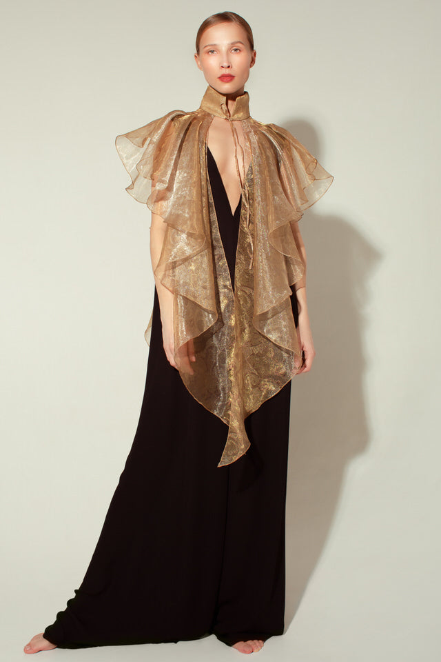 Long black crepe chiffon jumpsuit