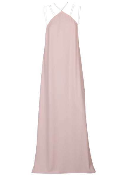 Pearl-trimmed chiffon crepe maxi dress