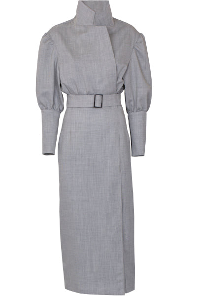 Belted wool midi dress