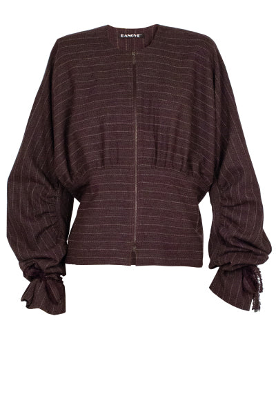 Draped pinstriped wool jacket