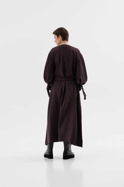 Драпірований вовняний піджак у тонку смужку