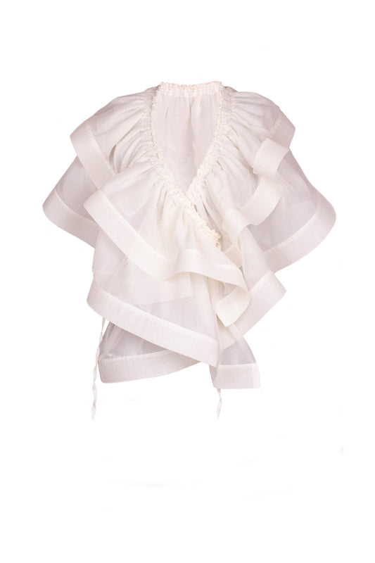 Cropped transformer voile silk cotton top-bolero