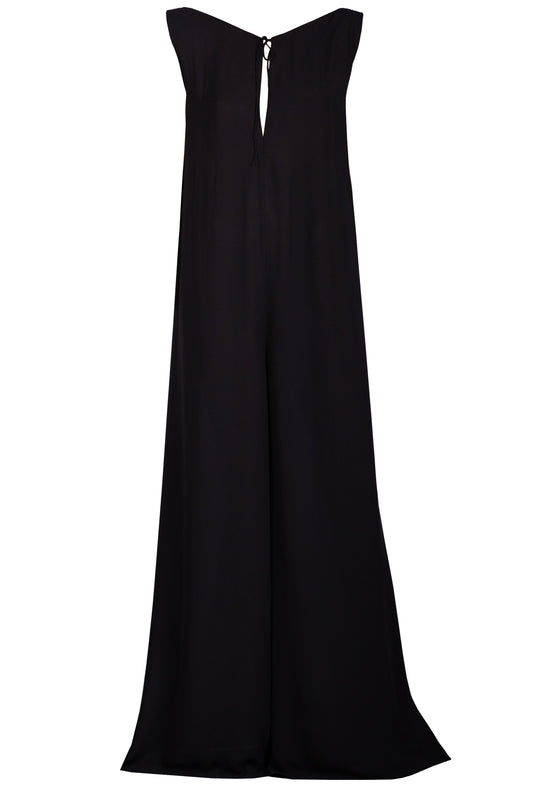 Long black crepe chiffon jumpsuit