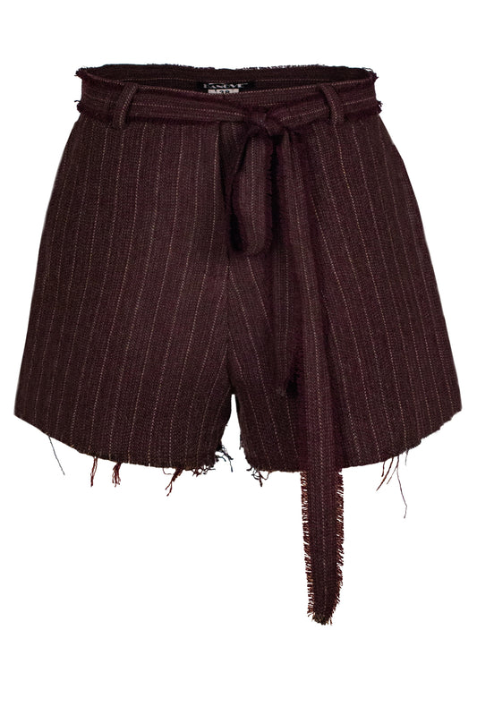 Frayed pinstriped herringbone wool shorts