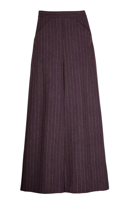 Pinstriped herringbone wool wide-leg pants