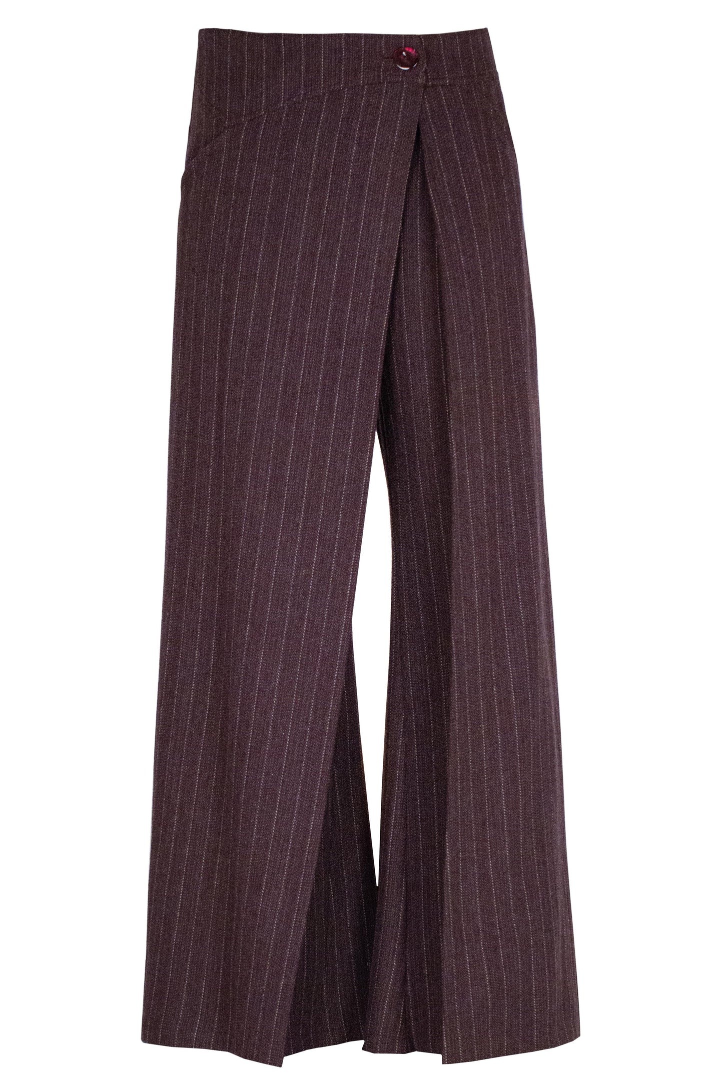 Asymmetric pinstriped herringbone wool wide-leg pants