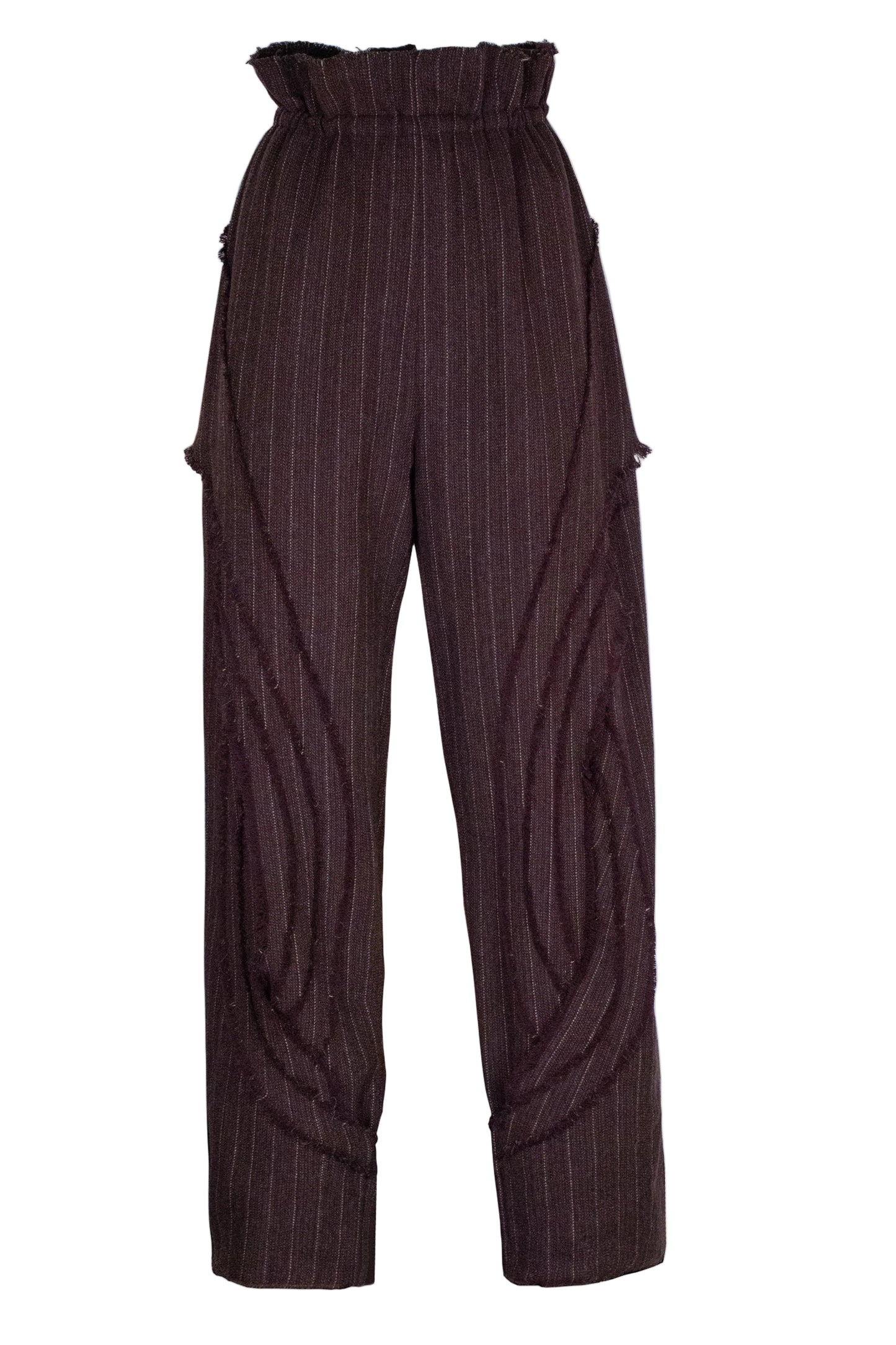 Cutout pinstriped herringbone wool tapered pants