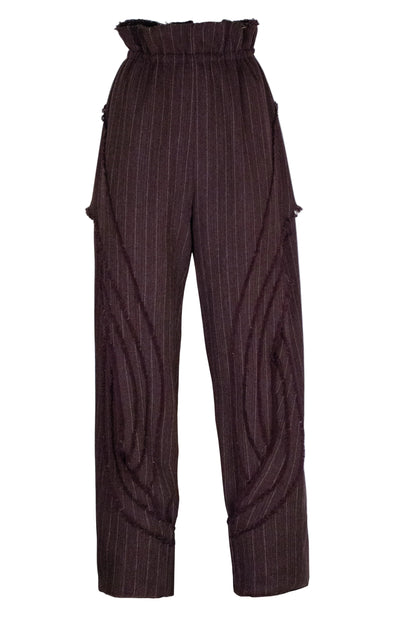 Cutout pinstriped herringbone wool tapered pants