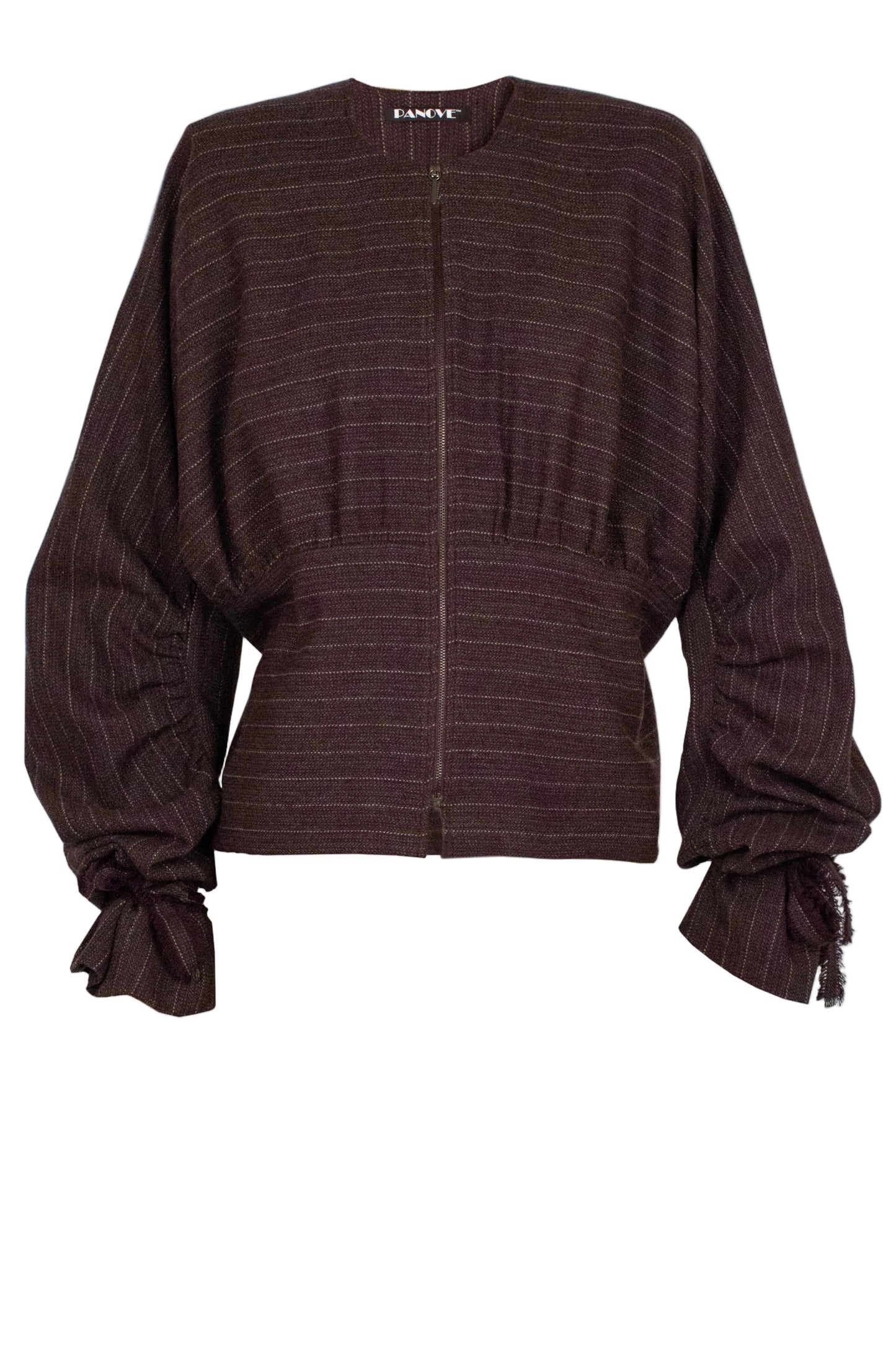 Draped pinstriped herringbone wool bomber jacket