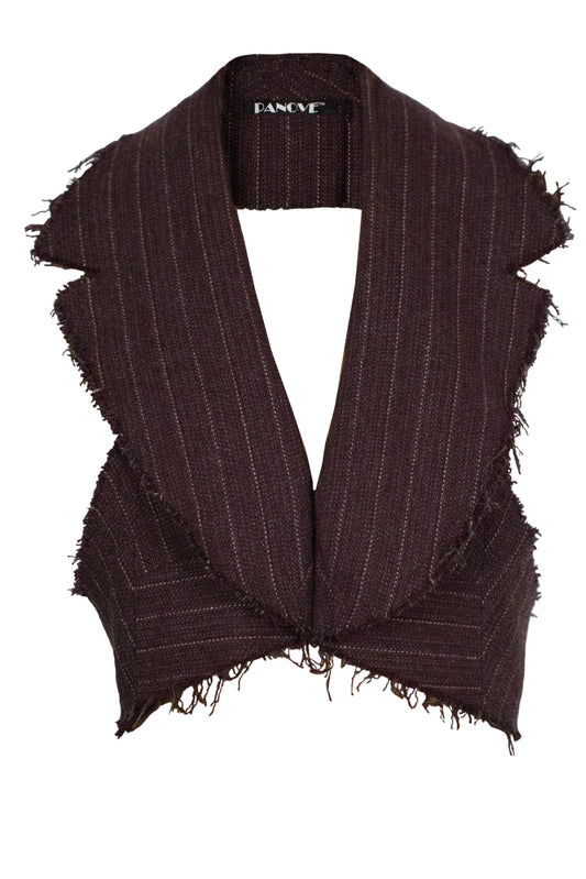 Frayed pinstriped herringbone wool vest