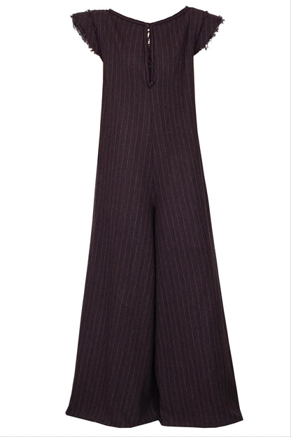Oversized pinstriped herringbone wool wide-leg jumpsuit