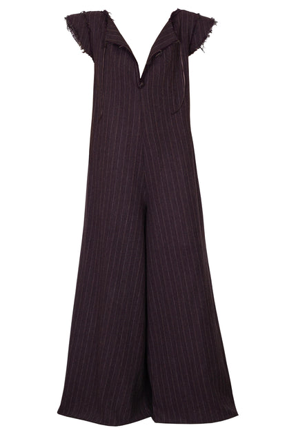 Oversized pinstriped herringbone wool wide-leg jumpsuit