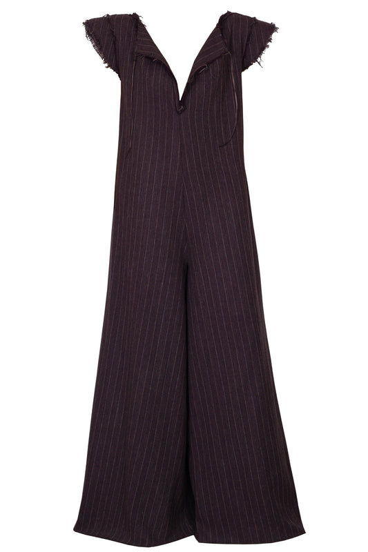 Oversized pinstriped herringbone wool wide-leg jumpsuit