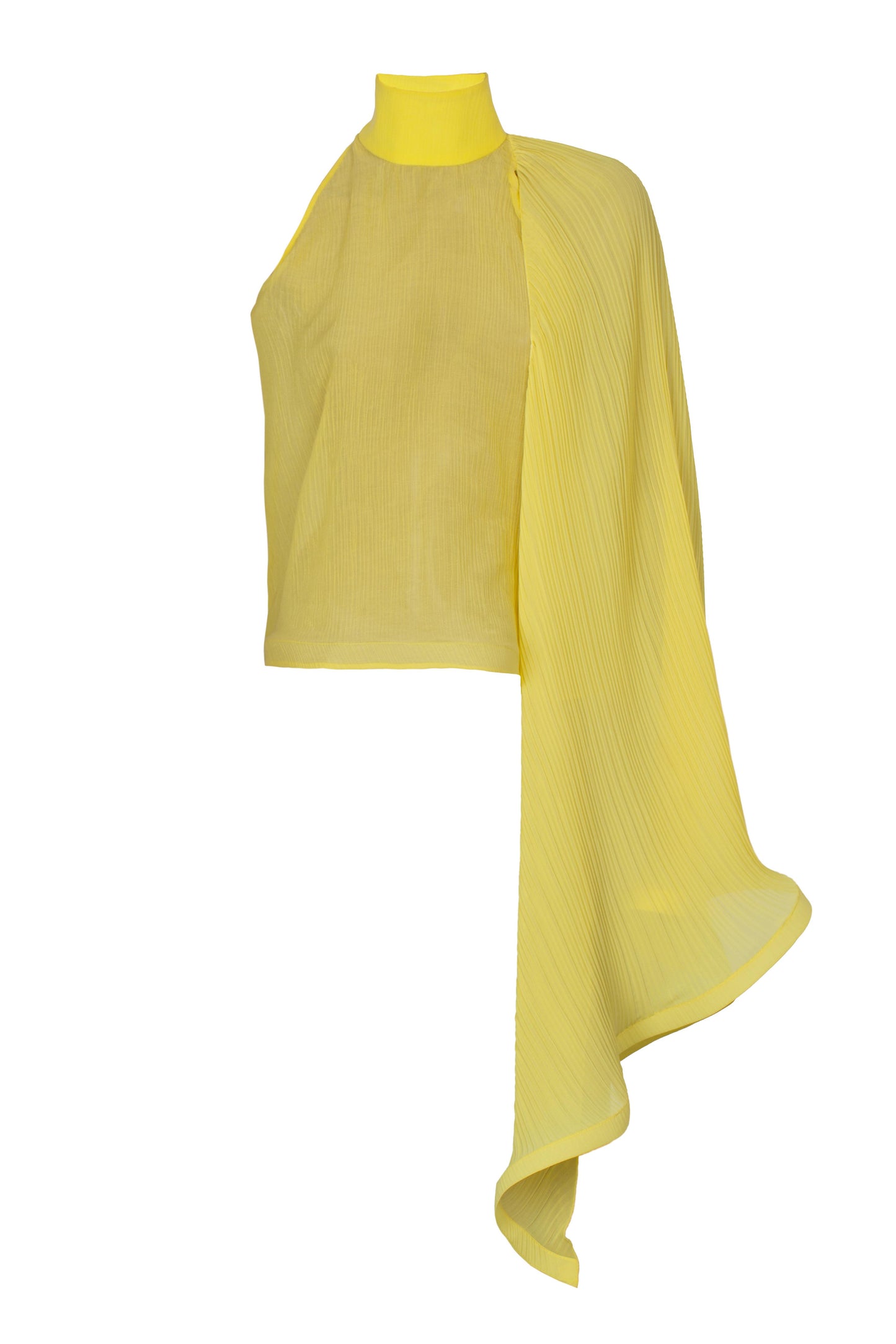 One-shoulder pleated chiffon blouse