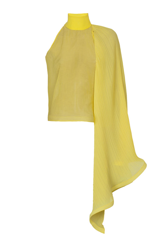 One-Shoulder Plissee Chiffonbluse