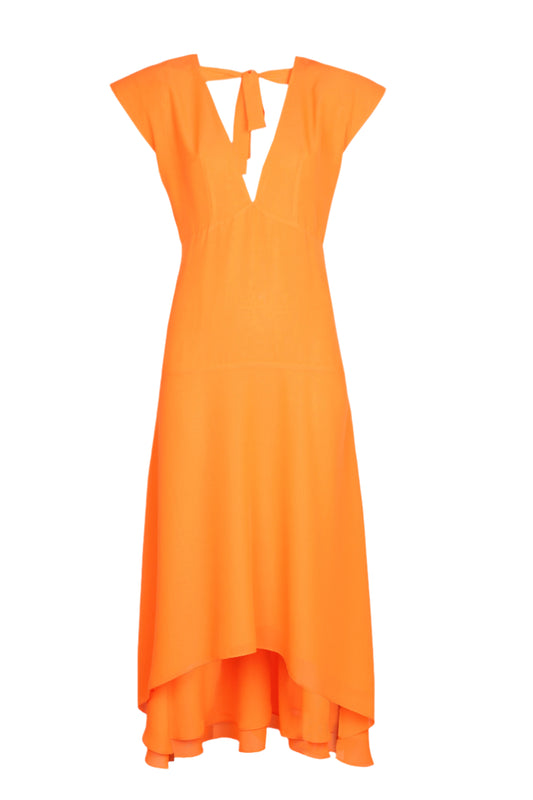 Asymmetric hem chiffon orange dress