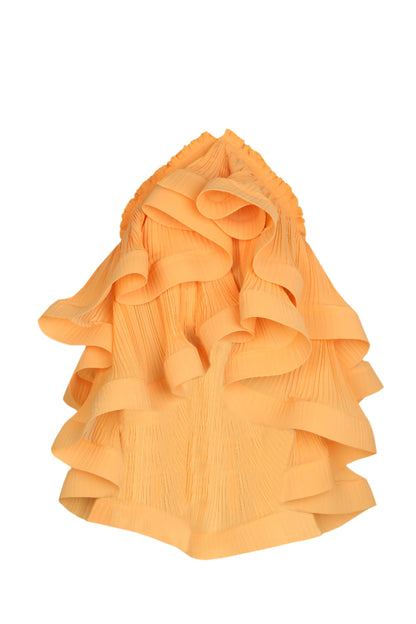 Orange ruffled dress on a white background