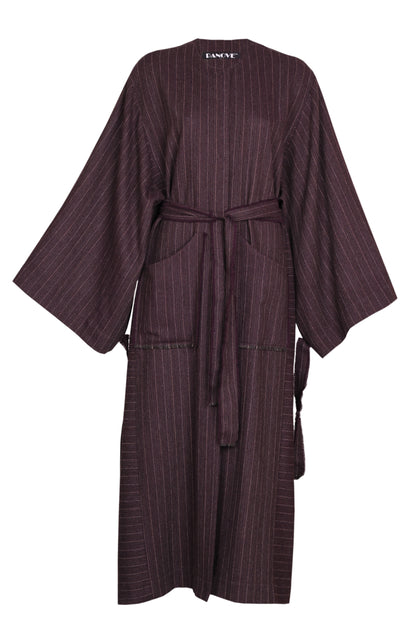 Драпірований вовняний піджак у тонку смужку