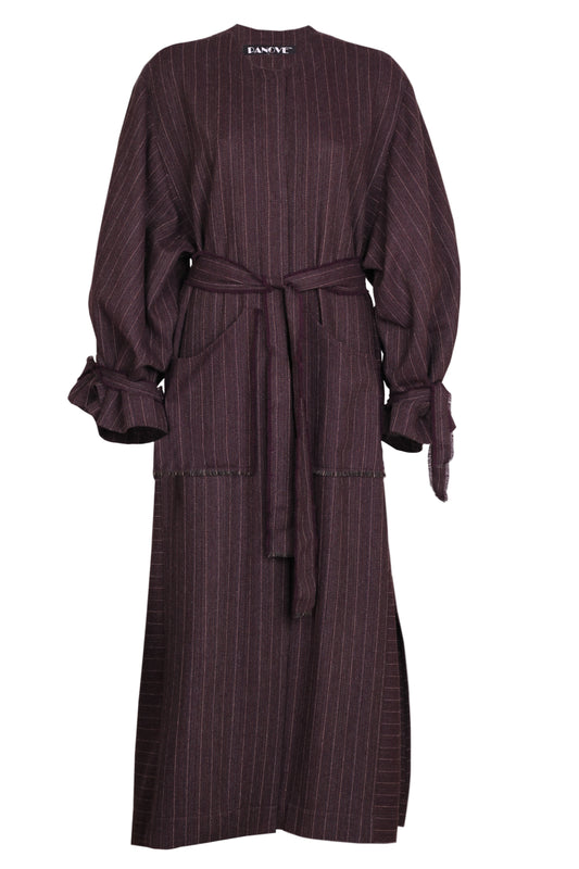 Драпірований вовняний піджак у тонку смужку