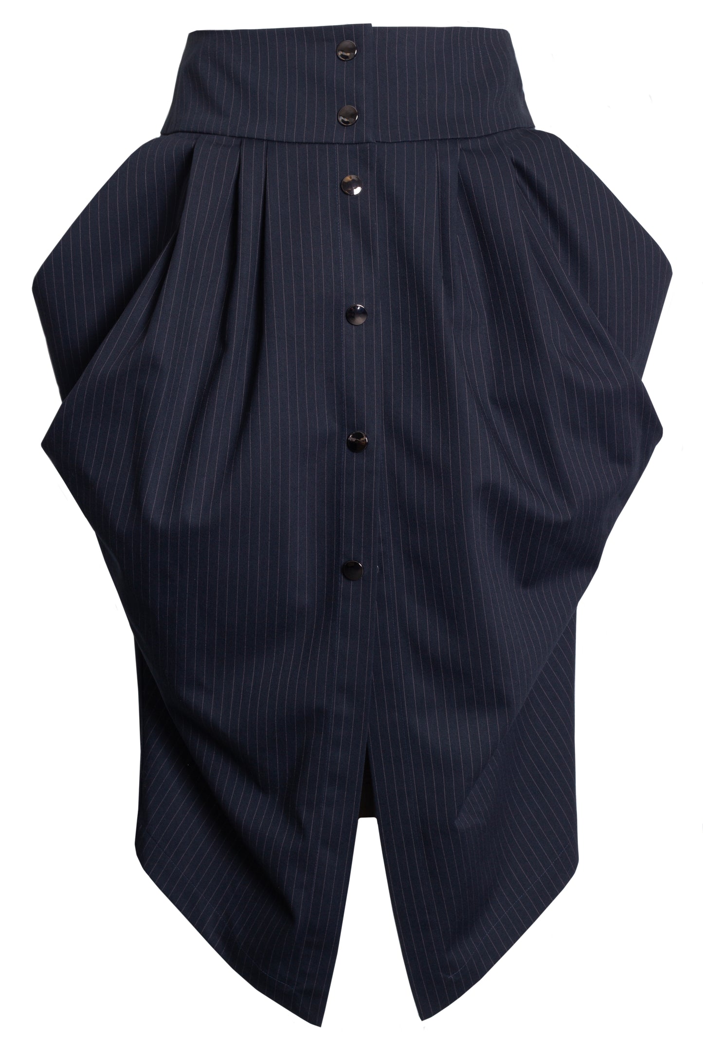 Asymmetric draped pinstriped woven skirt
