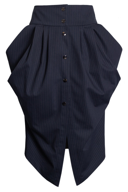 Asymmetric draped pinstriped woven skirt