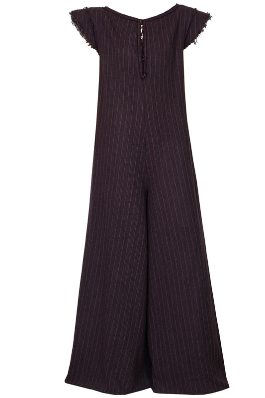 Oversized pinstriped herringbone wool wide-leg jumpsuit