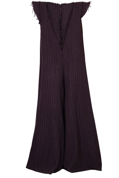 Oversized pinstriped herringbone wool wide-leg jumpsuit